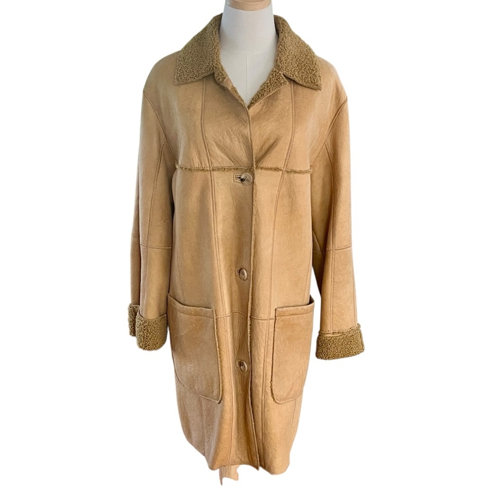 Vintage CHRiST Germany Genuine Shearling Coat Camel Tan Sheepskin 80s 90s Luxury